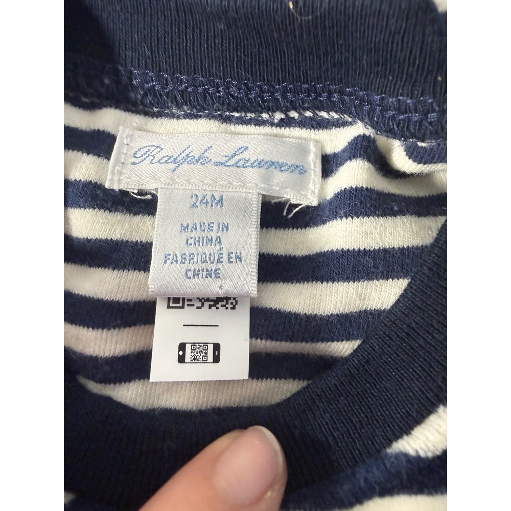 Ralph Lauren Kids‎ Striped Navy Blue White Cotton Blend Crew Neck Sweatshirt 24M - Picture 3 of 5